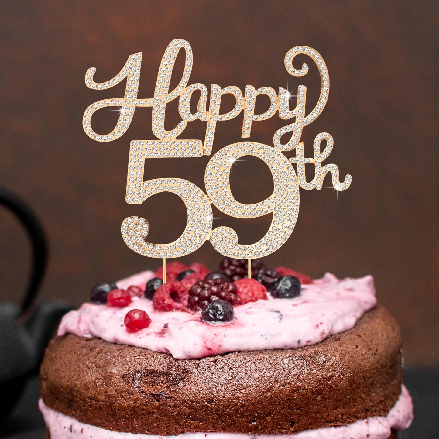 Happy 59th Birthday Decorations,59th Birthday Gold Rhinestone Cake Topper - Cheers to 59 Years Old Bday Party Metal Sparkly Cake Centerpieces Sign.