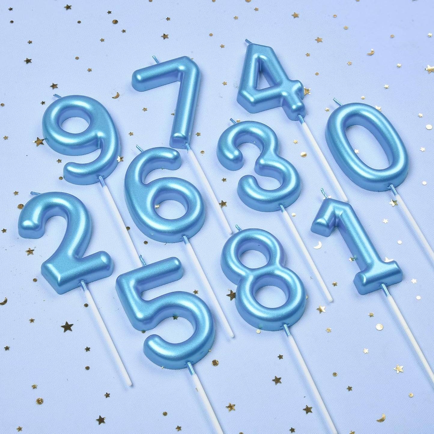 PHD CAKE 2.76 inch Classical Blue 3 Number Birthday Candles, Blue Number Candles, Cake Number Candles, Party Celebration