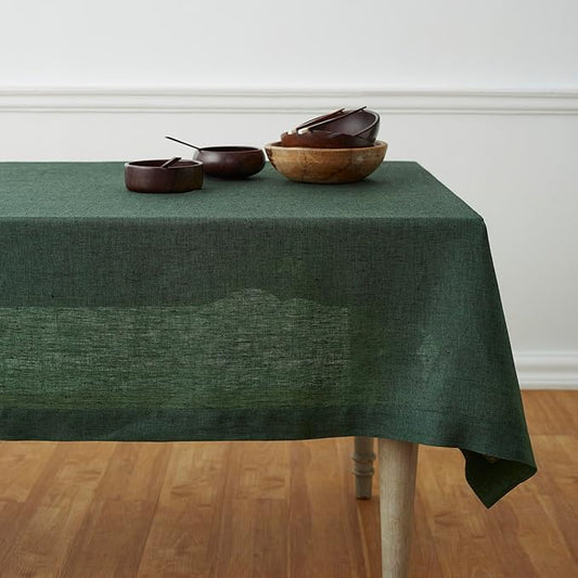 Solino Home Linen Tablecloth 60 x 156 Inch - 100% Pure Linen Forest Green Table Cloth for Rectangle Tables - Athena, Machine Washable Tablecloth for Easter, St Patricks Day