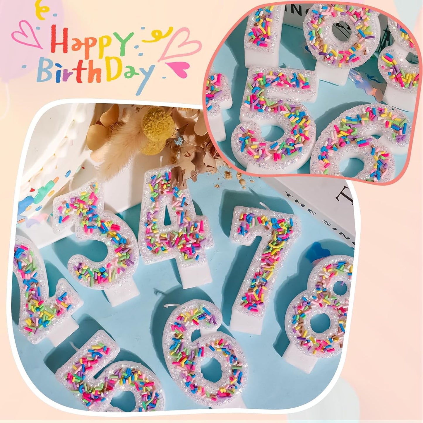 Girls Colorful Candy Birthday Candle,2nd Birthday Candle for Party Supplies,Candles for Cake Decoration,2.76 inch Number 2 Girl Boy Cake Topper Wedding Anniversary Pastel Sweet Theme Party Decoration