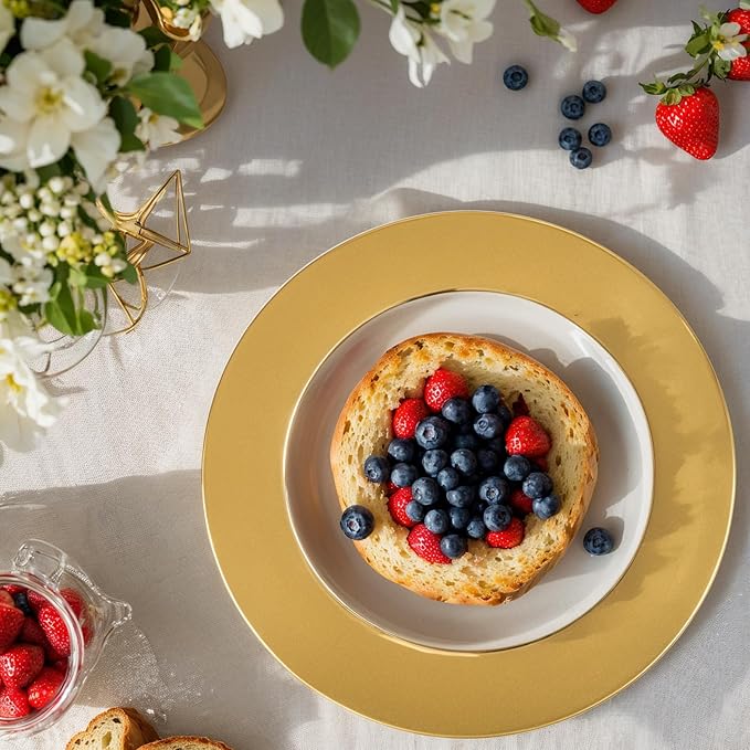 13 Inch Gold Charger Plates,50pcs Charger Plates Bulk,Chargers for Dinner Plate,Plastic Chargers Plate for Wedding,Party