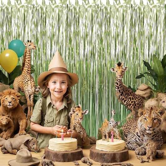 GOER 3.2 ft x 8.2 ft Metallic Tinsel Foil Fringe Curtains Party Photo Backdrop Party Streamers for Birthday,Graduation,New Year Eve Decorations Wedding Decor (1 Pack,Sage Green)