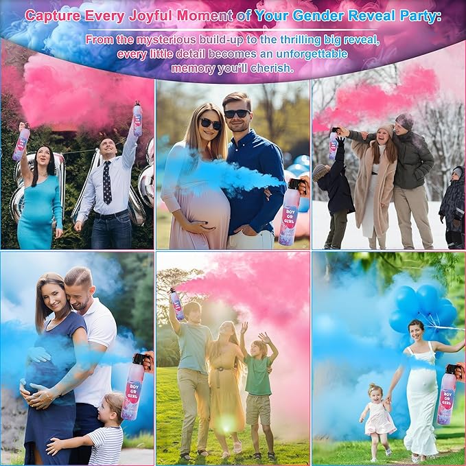 Large Gender Reveal Smoke Bombs 4 Packs, Pink & Blue Biodegradable Powder Spray for Baby Boy or Girl Reveal, Long-Lasting 10ft Smoke Effect, Unique Gender Reveal Ideas & Party Decorations