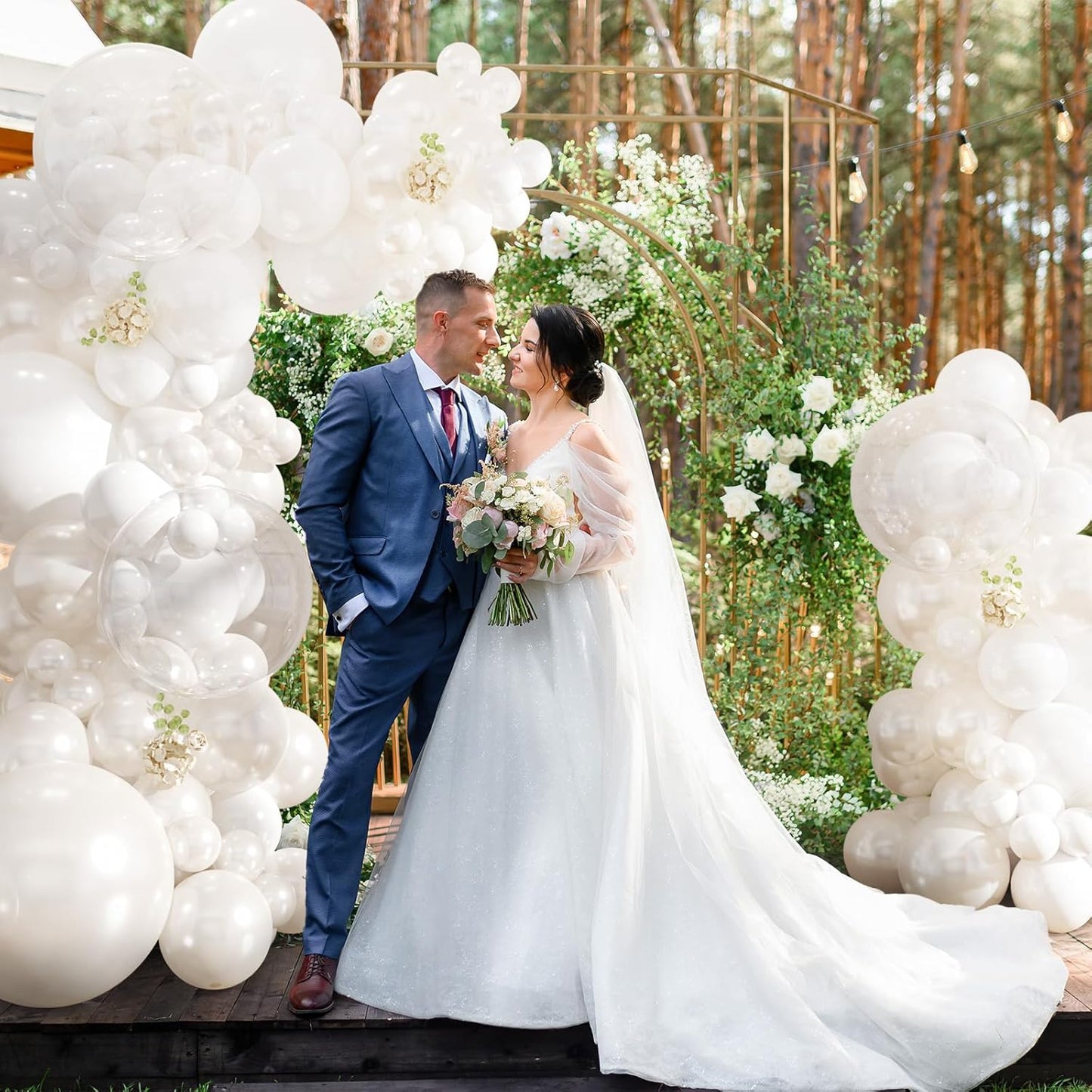 Pearl White Balloon Arch Kit, Double Stuffed White Clear Balloon Garland Kit for Wedding Birthday Baby Shower Gender Reveal Bridal Engagements Party Decorations
