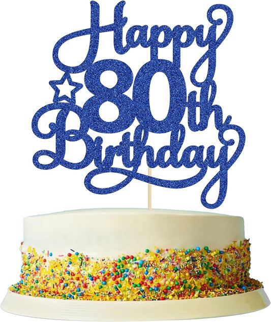 1 Pack Happy 80th Birthday Cake Topper Blue Glitter 80 & Fabulous Cheers to 80 Years Old Birthday Cake Pick for Celebrating 80th Birthday Anniversary Party Cake Decorations Supplies