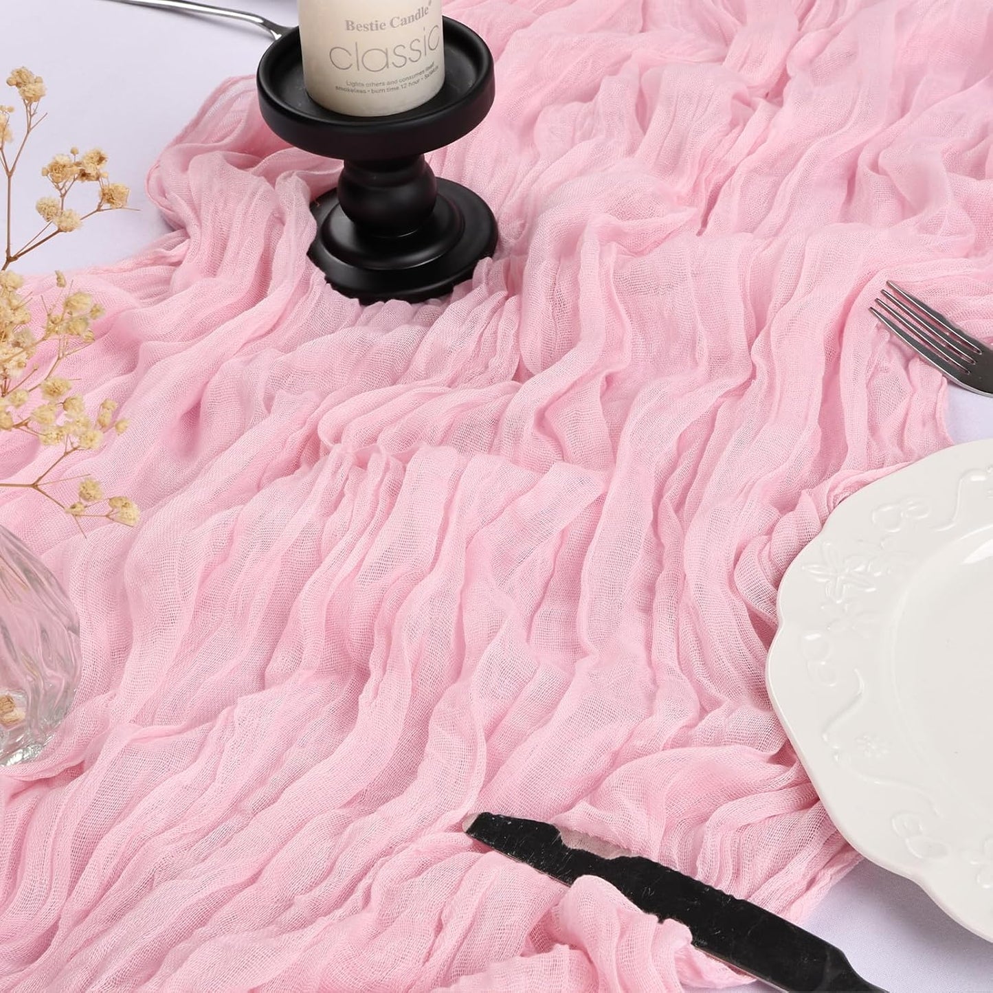 12 Pack 10FT Pink Cheesecloth Table Runner 35x120 Inch Gauze Rustic Boho Table Runner Cheese Cloth for Wedding Decor Birthday Party Bridal Baby Shower Table Centerpiece Decoration