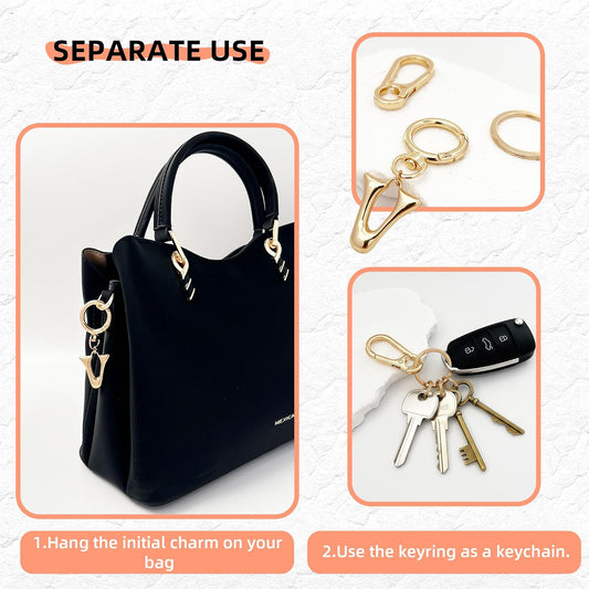 Gold Bubble Heart Initial Bag Charms for Handbags – Cute Initial Letter Keychain for Women, Purse Charms, Gold Gift