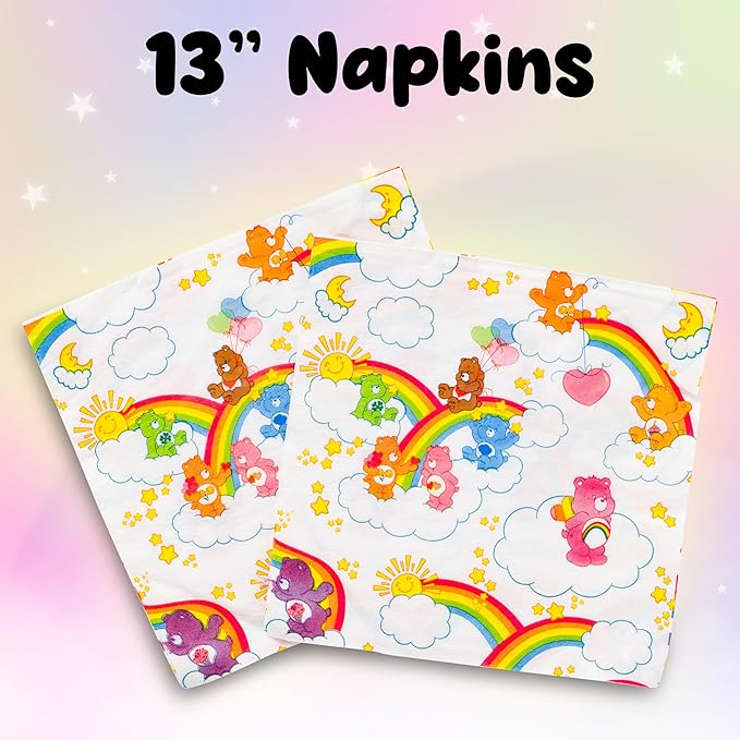 Silver Buffalo Care Bears Featuring Grumpy, Good Luck, Tenderheart, Love-A-Lot, Friend, Cheer, and Birthday 32 Pack Partyware Disposable Paper Plates and Napkins