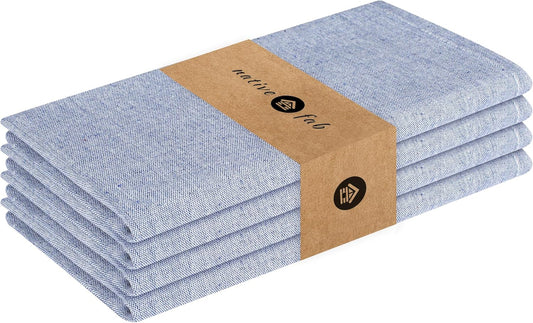 Native Fab Solid Cloth Napkin Set of 4, 100% Cotton, Washable, Reusable Dinner Cloth Napkin 17x17 inches, Table Decor Napkins for Dinner, Events, Chambray Ink Blue