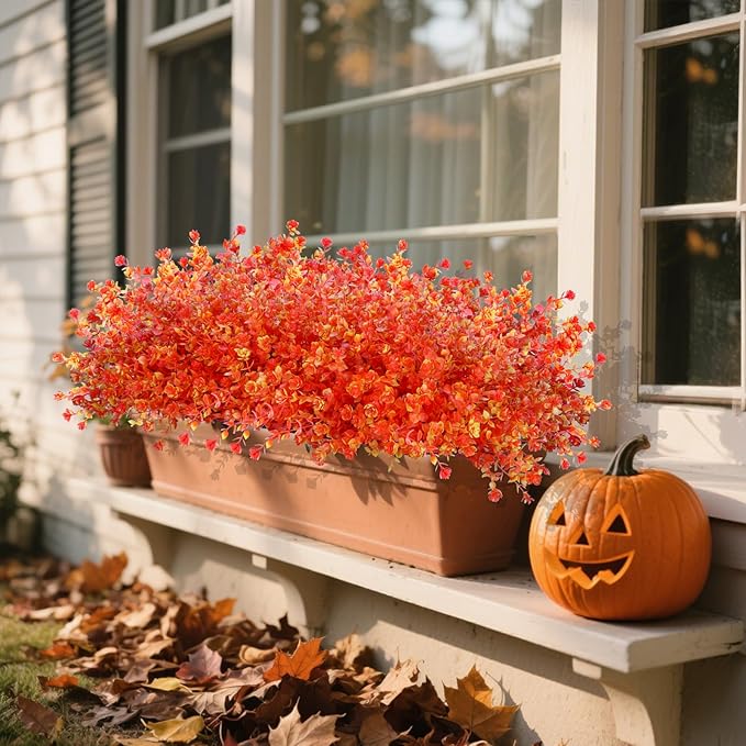12 Bundles Faux Mums for Fall Decor, UV Resistant Fall Flowers Artificial for Decoration Fake Mums for Thanksgiving Halloween Autumn Indoor Outdoor Garden Porch Window Wedding(Fall Red)