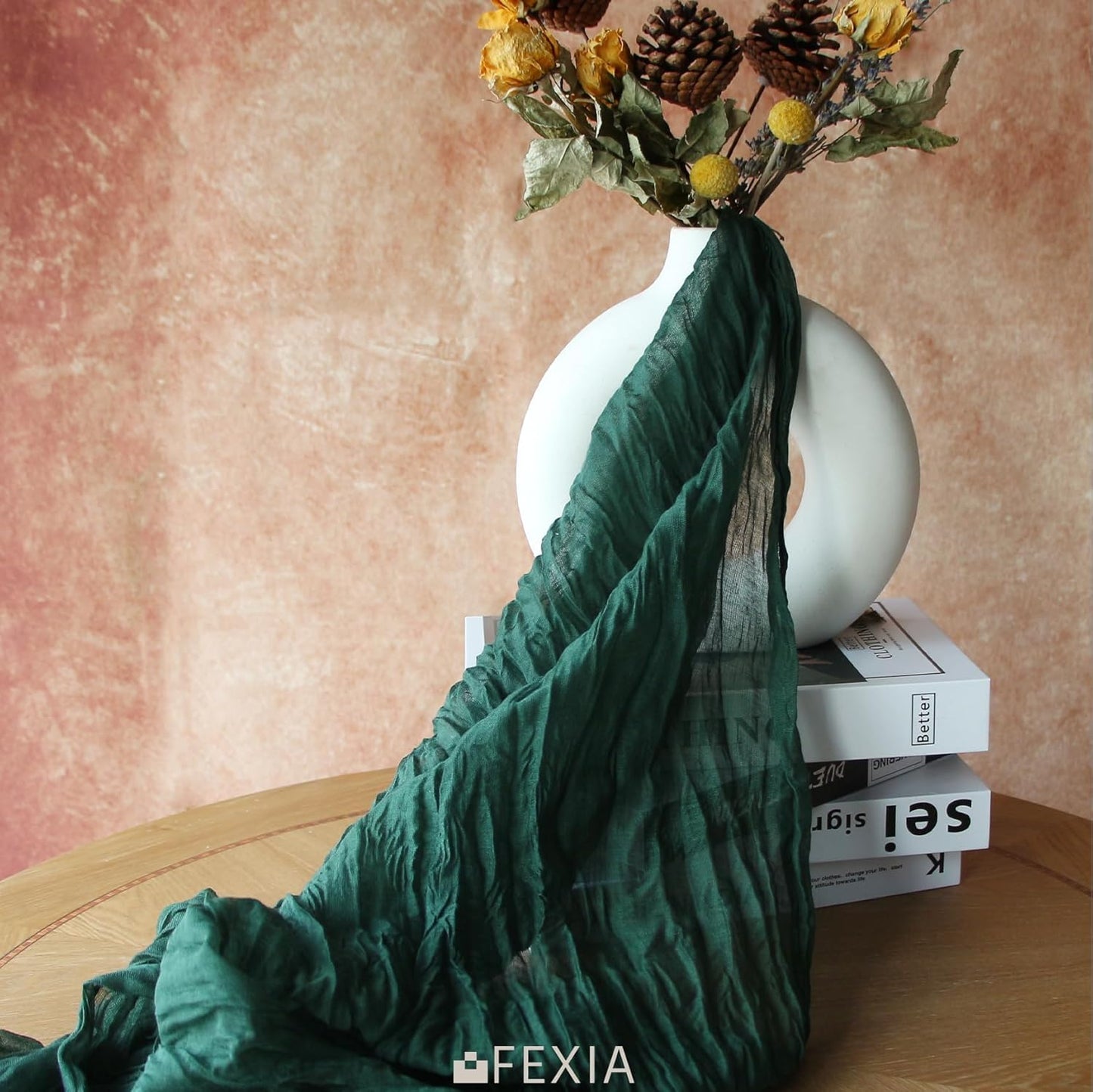 FEXIA 3 Pack Emerald Green Christmas Cheesecloth Table Runner 35x120 Inches for Baby Shower Decoration Gauze Rustic Table Runner Wedding Party Engagement Bridal Shower Decoration