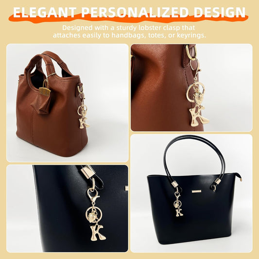 Gold Bubble Heart Initial Bag Charms for Handbags – Cute Initial Letter Keychain for Women, Purse Charms, Gold Gift