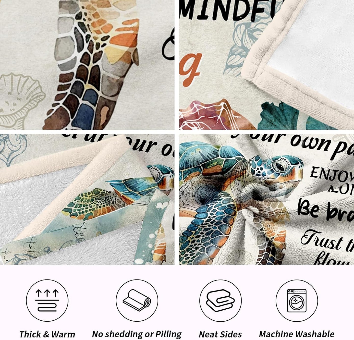 Positive Sea Turtle Gifts for Women Men, Flannel Soft Blanket Decor, Christmas Sea Turtle Gifts for Turtles Lovers, Inspirational Healing Gift for Friend Meditator Graduate - 50x60 inches