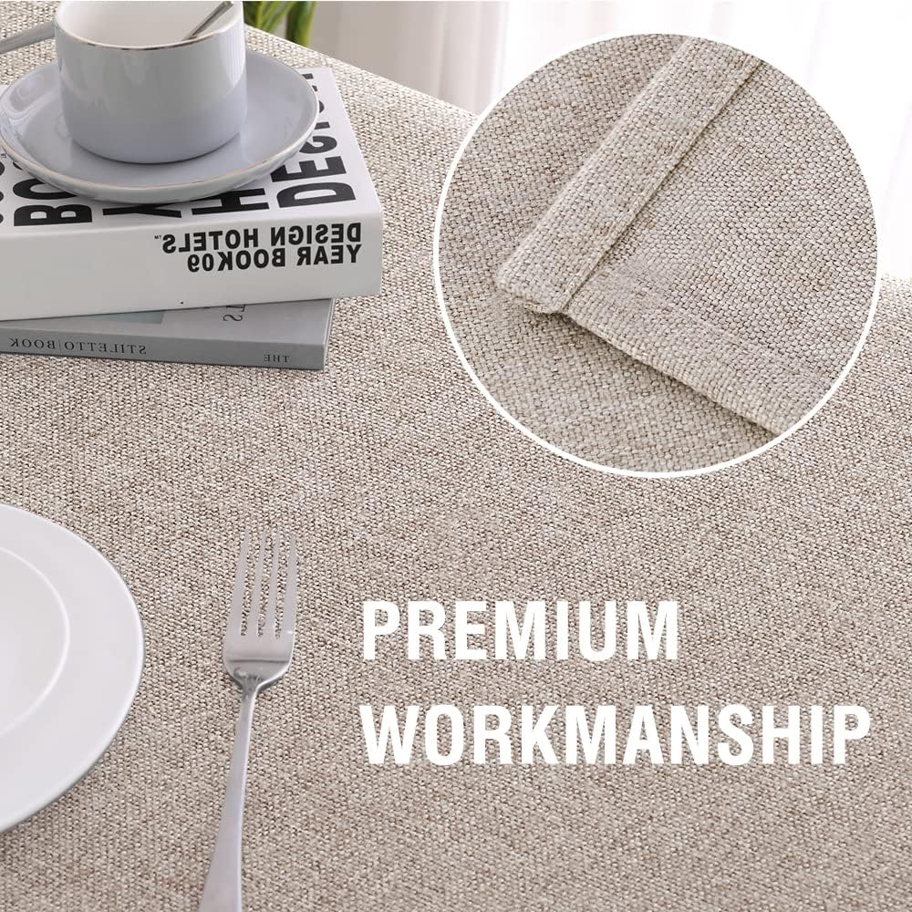 H.VERSAILTEX Linen Textured Tablecloth 60 x 84 Waterproof Decorative Table Cloth Spill-Proof Linen Look Cover for Party Table Extra Soft and Thick Fabric Wrinkle Free, Heather Sand