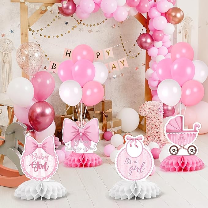 6 Set Pink Baby Shower Decorations Pink Balloon Centerpiece for Tables with Balloons Stand Kit for Baby Girl Princess Birthday Wedding Bridal Shower Graduation Mother's Day Party Decorations