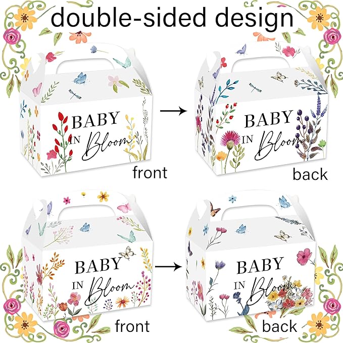 BACH AND BOUJEE 12Pcs Baby in Bloom Goodie Boxes Wildflower Baby Shower Party Favors Gift Bags Candy Box Floral Baby in Bloom Baby Shower Decorations Gender Reveal Party Supplies