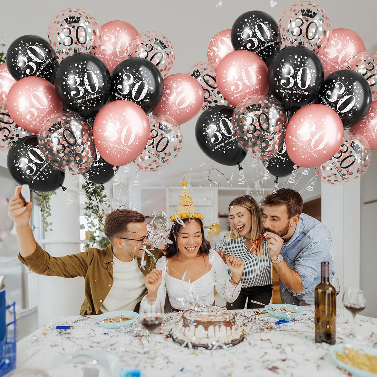 30th Birthday Balloons Rose Gold for Women, Pack of 15 Happy 30th Birthday Party Decorations for Her, Black Rose Gold 30th Balloons for Age 30 Years Old Birthday Celebration Party Decorations Supplies