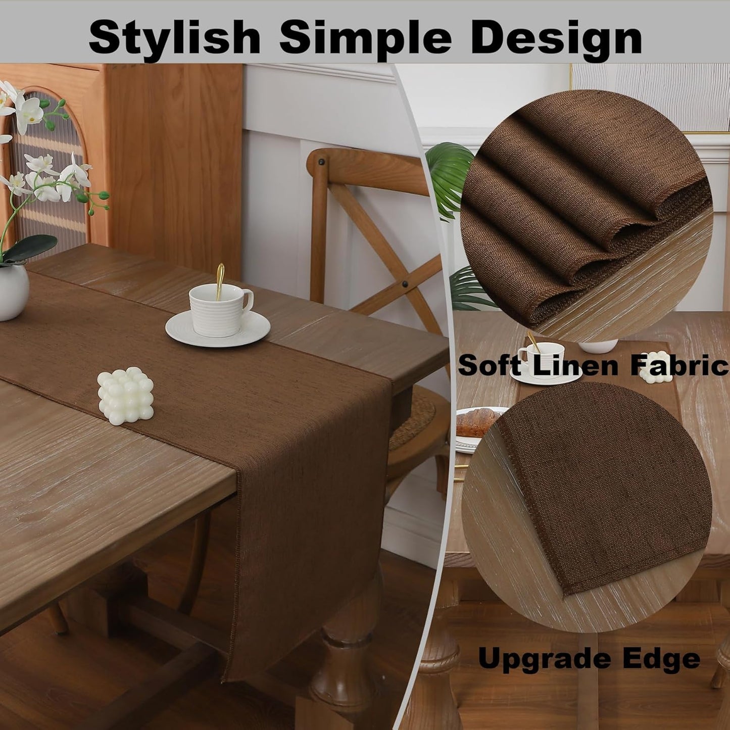 Gernaice Solid Color Table Runner, Rustic Cotton Linen Farmhouse Table Runners for Dresser Dining Living Room Bedroom Home Decor, 48" L X 13" W Coffee