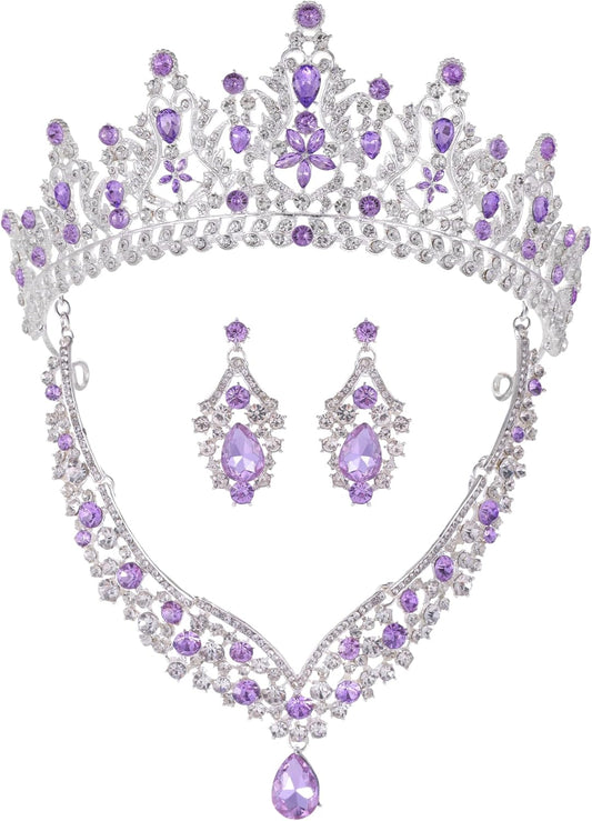 Kamirola Tiaras and Crowns for Women,Tiaras Earrings Necklace, Crystal Bridal Jewelry Set, Costume Party Halloween Prom Pageant Jewelry for Women Girls(TR42)