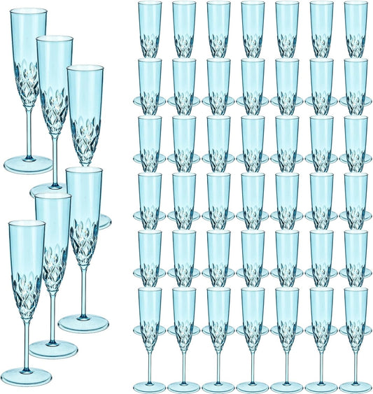 48 Pack Plastic Champagne Flutes, Shatterproof Reusable Fancy Crystal Clear Champagne Glasses, 5 oz Acrylic Unbreakable Elegant Party Drinking Cocktail Wine Glasses Wedding Birthday Bar Goblets Blue