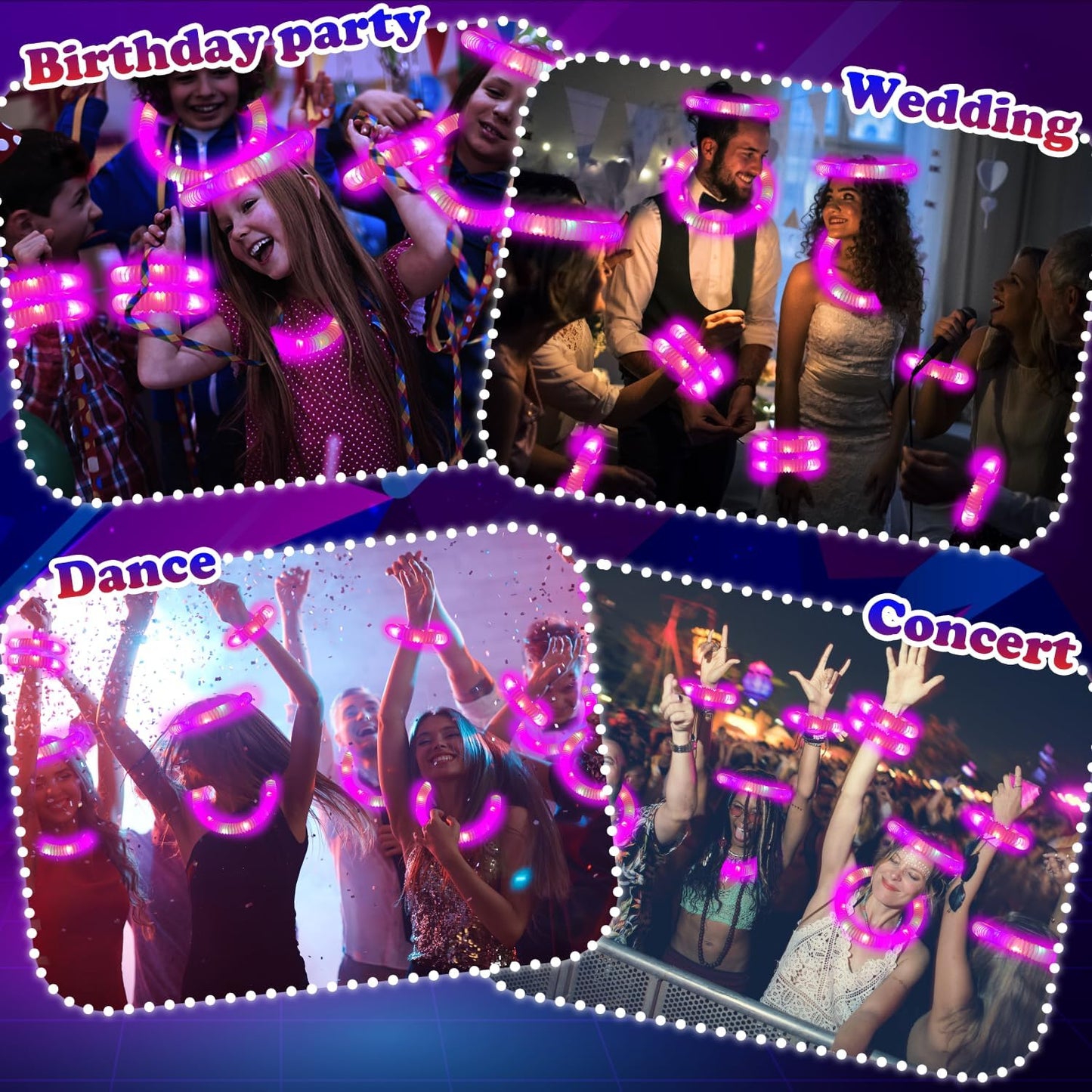 24 PCS Pink Glow Sticks Party Favors for Kids,LED Light up Pop Tubes for Toddlers, Christmas Neon Necklaces Bracelets Accessories,Glow Birthday Dance Wedding Camping Party Supplies Decorations