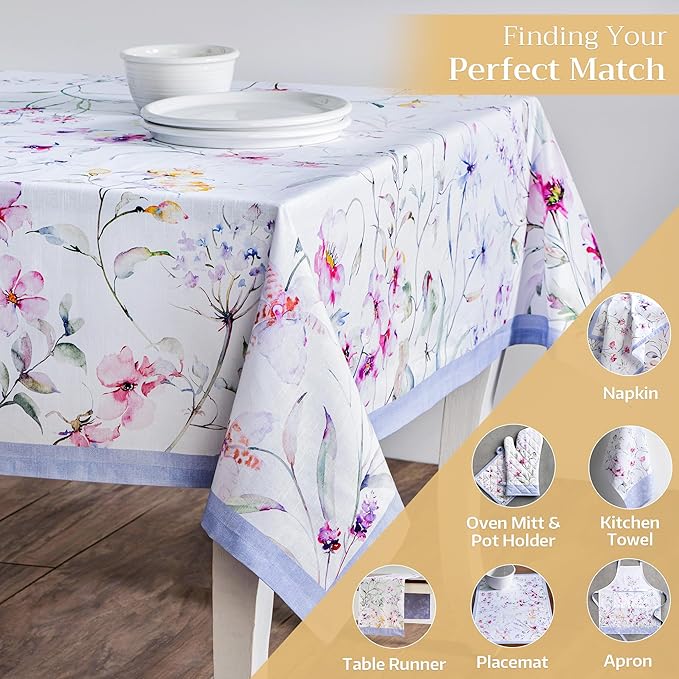 Maison d' Hermine Table Cloth Rectangle Table 100% Cotton 60 x 108 Inches Tablecloth Reusable Decorative for Dining Room Farmhouse Home Valentines Day Decorations Spring Summer - Summer Floral