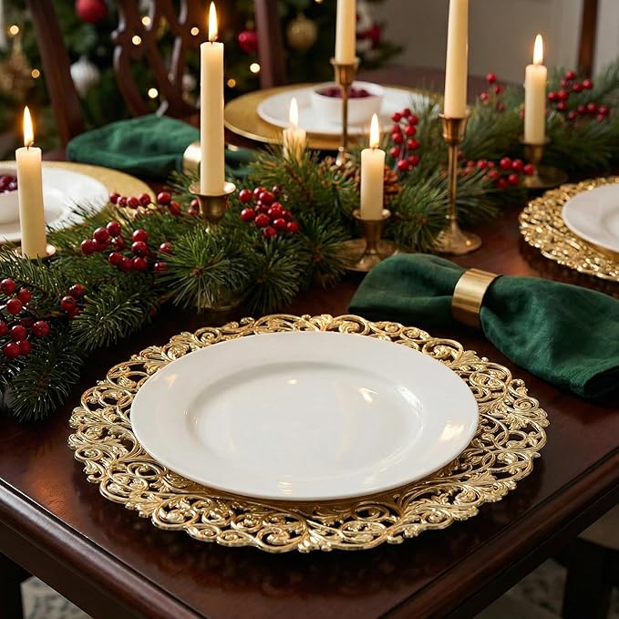 13inch Round Gold Charger Plates,Plastic Plate Chargers Set of 8,Chargers for Dinner Plates,Gold Plates for Wedding,Party,Event Decoration