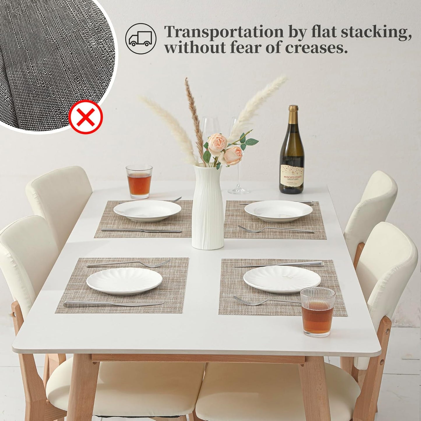 Leetaltree Linen Yellow Placemats Set of 8 - Heat Resistant Non-Slip Place mats for Dining Table, Washable Durable PVC Vinyl Woven Table Mats（Linen Yellow, 8）