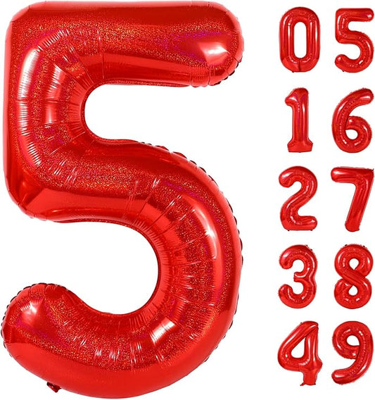 Laser Red 5 Balloon, Number Balloons 40 Inch, 5th Birthday Balloon Decorations, Laser Red Party Supplies, 5 Number Balloons, Number 5 Balloon