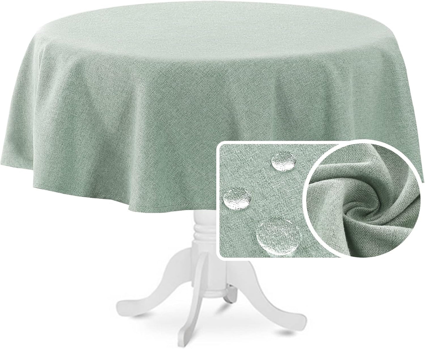 H.VERSAILTEX Linen Textured Tablecloth Round 60 inch Waterproof Decorative Table Cloth Spill-Proof Linen Look Cover for Party Table Extra Soft and Thick Fabric Wrinkle Free, Heather Sage