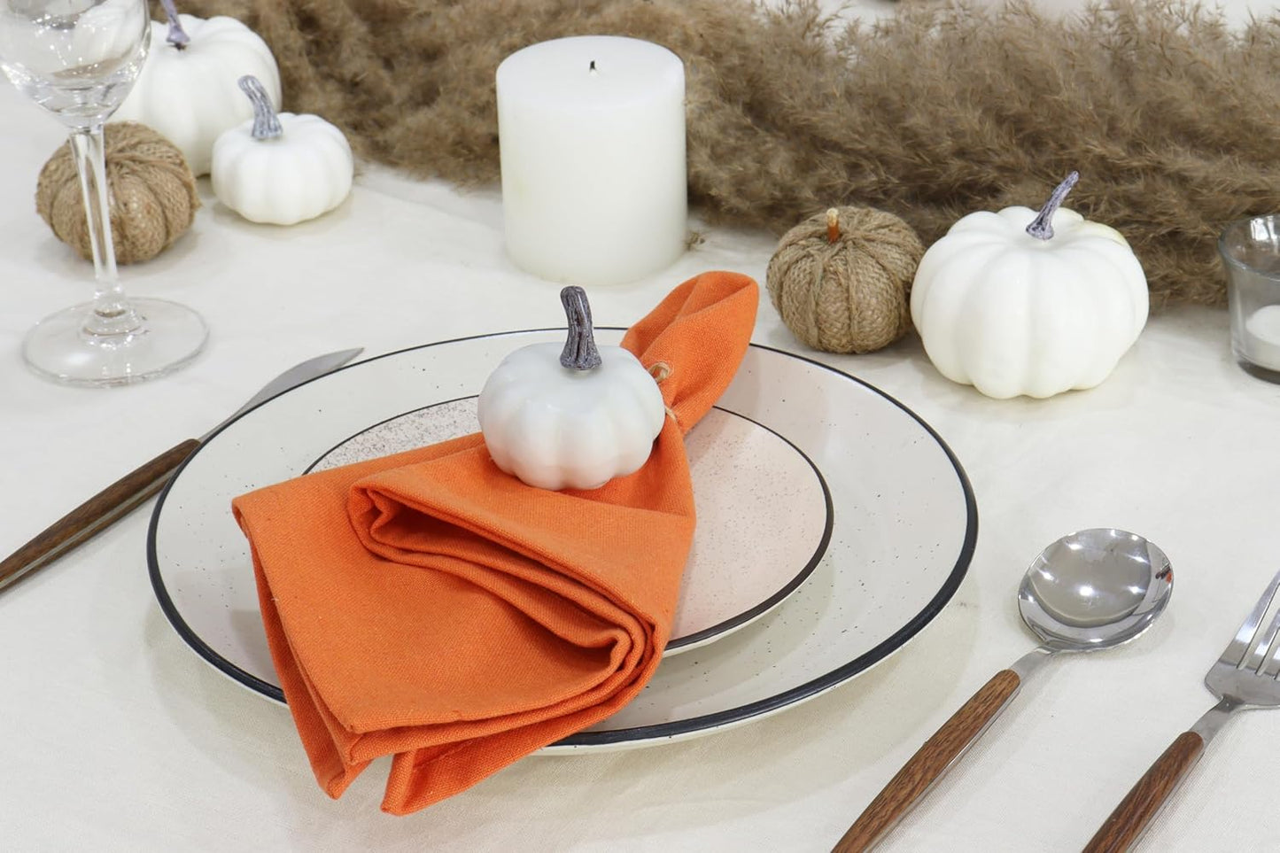 PurpleEssences Set of 6 Cloth Dinner Napkins 100% Cotton 18x18 Inch - Soft Durable Washable - Ideal for Farmhouse Party Fall Thanksgiving - Perfect Everyday Use Table Linen - Orange