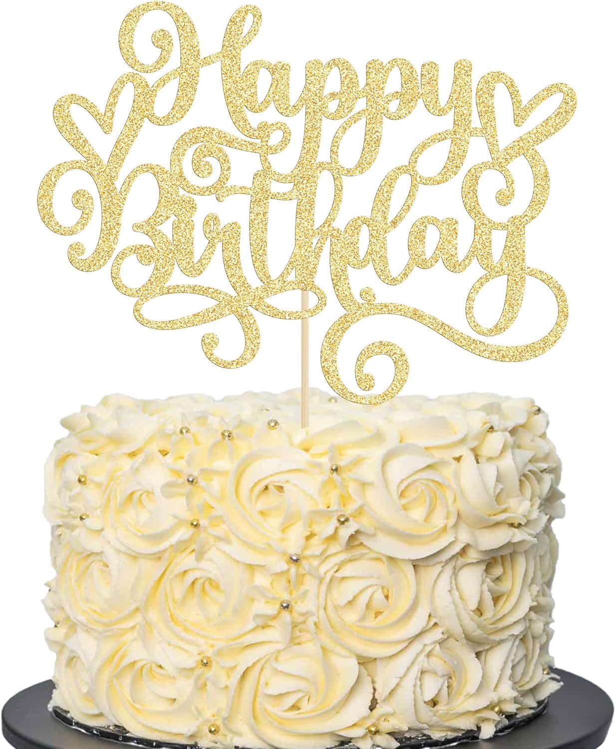 Gyufise 1Pcs Happy Birthday Cake Topper Glitter Happy Birthday Cake Pick Bunting Decor for Anniversary Celebrating Happy Birthday Party Cake Decorations Supplies Gold