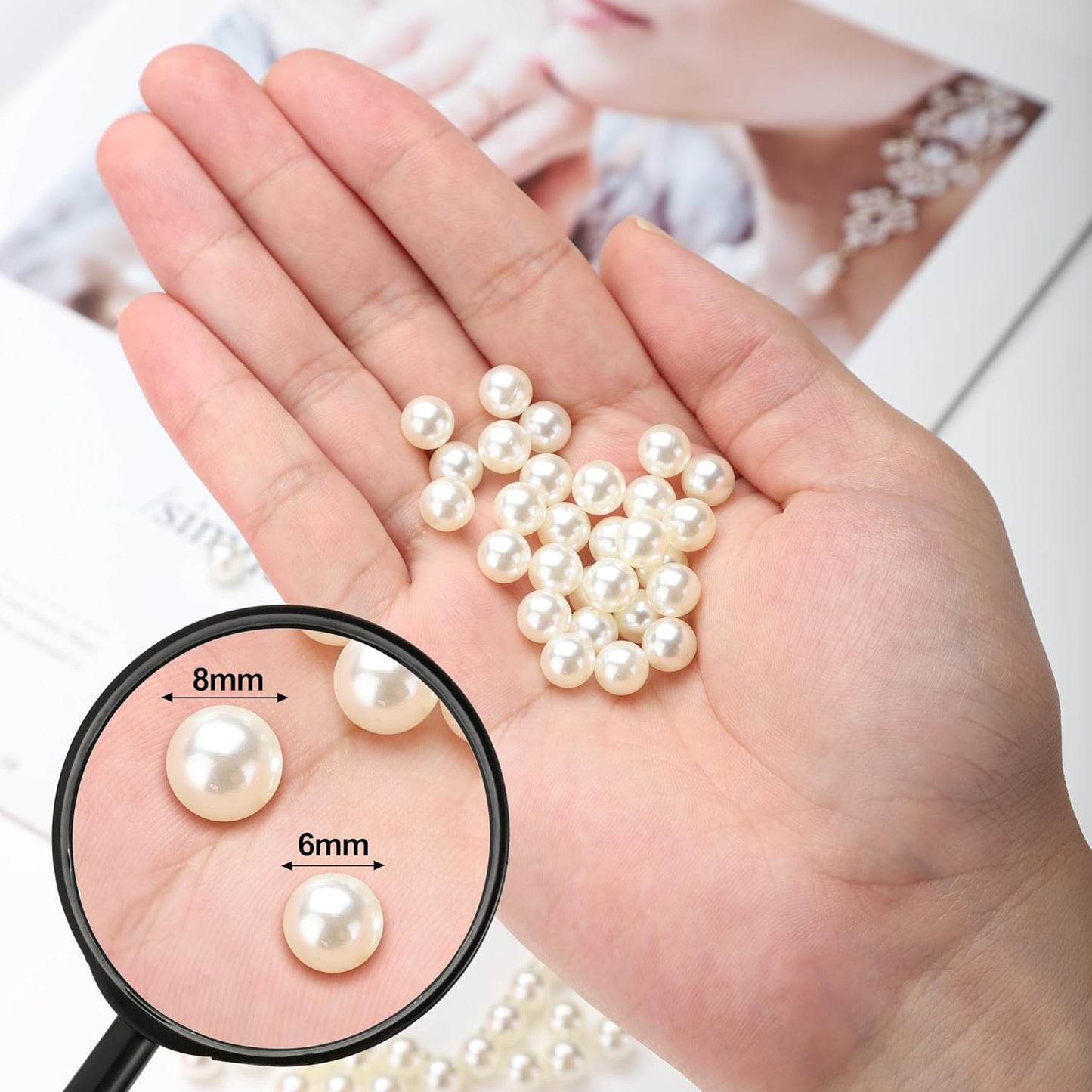 980pcs Undrilled Holeless ABS Faux Pearl Beads for Vase fillers, No Hole Round Pearls for Cosmetic Boxes, DIY Parts, Table Scatter, Wedding, Birthday Party Home Decorating (Ivory, 8mm)
