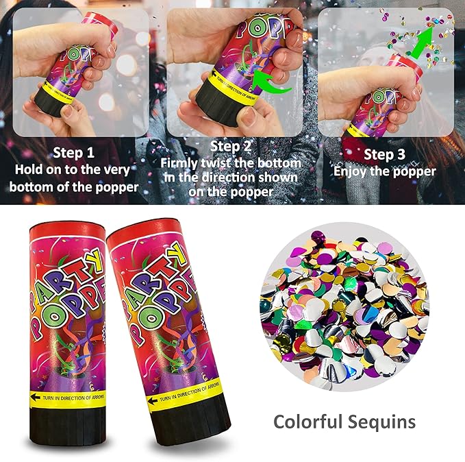8 PCS Confetti Poppers Cannons for Wedding Birthday Graduation Baby Shower Fun Party Supplies Decorations and Favors