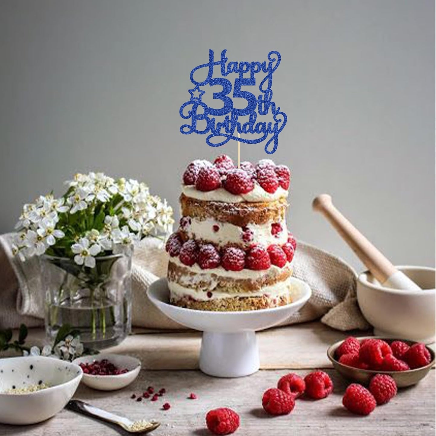 1 Pack Happy 35th Birthday Cake Topper Blue Glitter 35 & Fabulous Cheers to 35 Years Old Birthday Cake Pick for Celebrating 35th Birthday Anniversary Party Cake Decorations Supplies