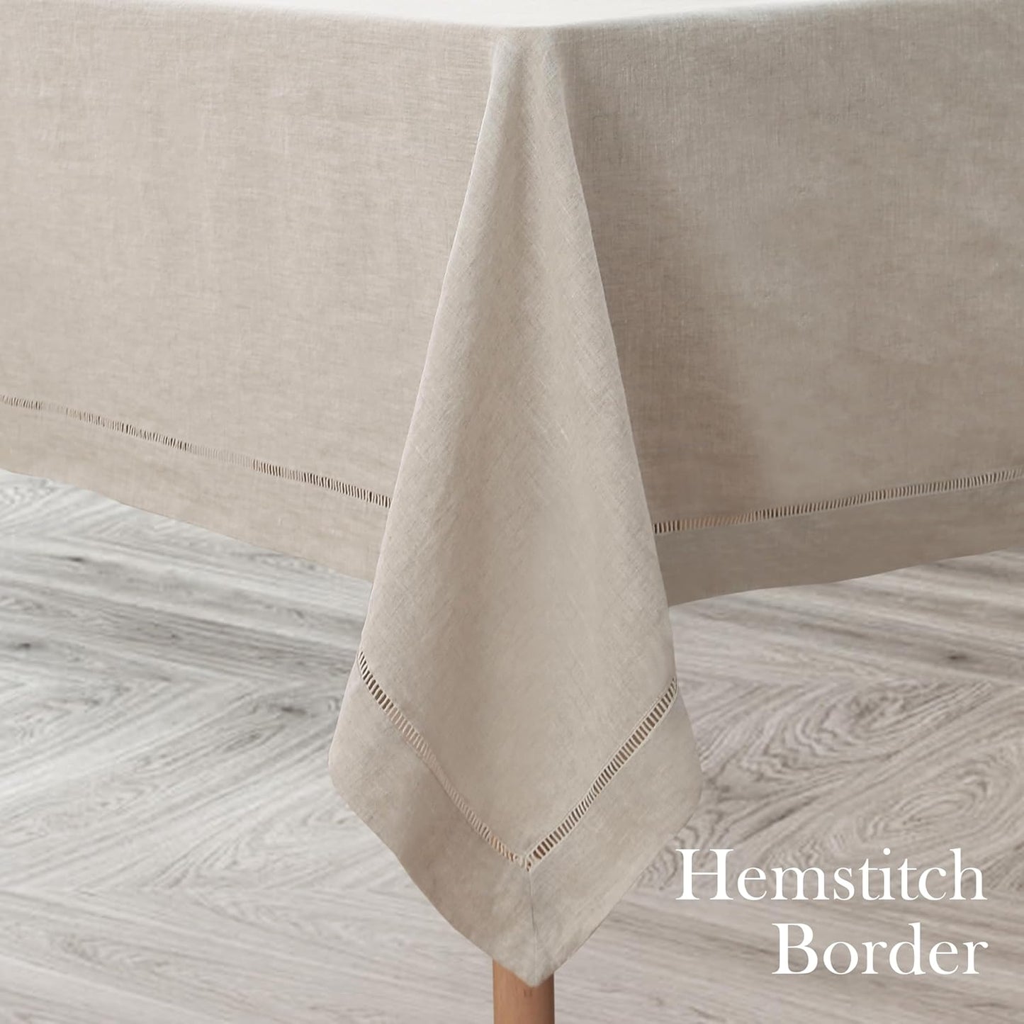 Linen World Hemstitch Linen Tablecloth,French Linen Natural Tablecloth 90" x 60" Inch,Washable Rectangular Table Cloth for Dining,Outdoor,Weddings and Restaurants,Decorative Thanksgiving Christmas