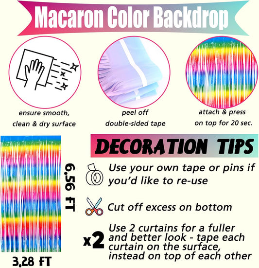 4 Pack Dark Rainbow Fringe Curtain Backdrop, 3.2Ft x 6.6Ft Metallic Tinsel Foil Fringe Streamers Background for Photo Booth Birthday Wedding Baby Shower Carnival Easter Mother’s Day Party Decorations