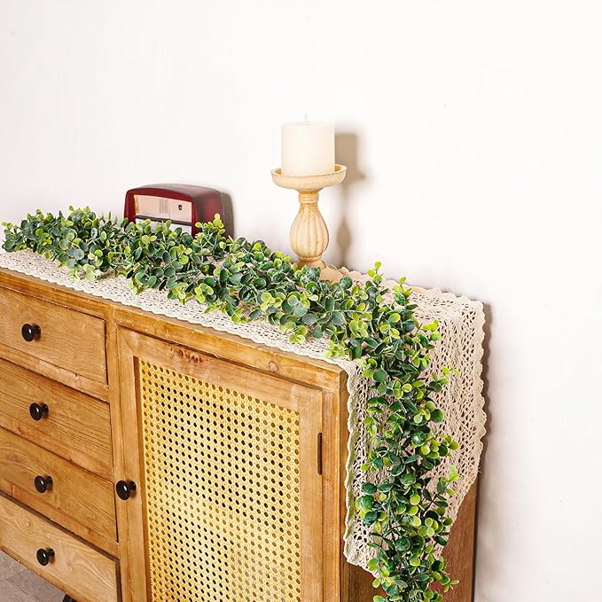 Vines Faux Eucalyptus Garland Plant, Artificial Vines Hanging Eucalyptus Leaves Greenery Garland for Wedding Backdrop Arch Wall Decor Fake Vines,Leaf 5.9 FT UV Indoor Outdoor(2 Pack)