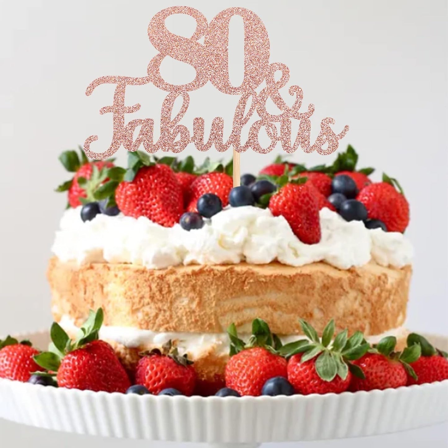 1 PCS 80 & Fabulous Cake Topper Glitter Eighty and Fabulous Cake Toppers Happy 80th Birthday Cake Pick for 80th Wedding Anniversary Birthday Party Cake Decorations Supplies Rose Gold