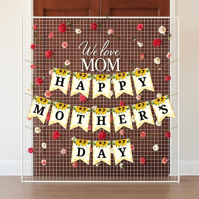 Happy Mother's Day Banner Set Decoration for Mother's Day Party Decorations Backdrop Garland for Mom Glitter Garland Photo Props (Yellow Sunflower)