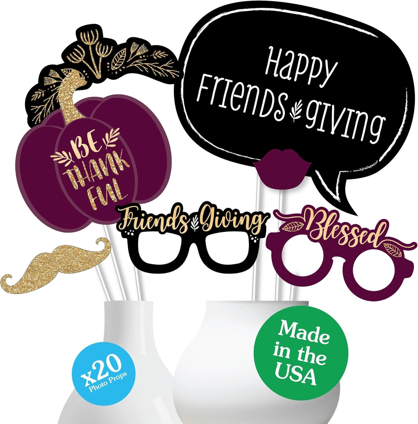 Big Dot of Happiness Elegant Thankful for Friends - Friendsgiving Thanksgiving Party Photo Booth Props Kit - 20 Count