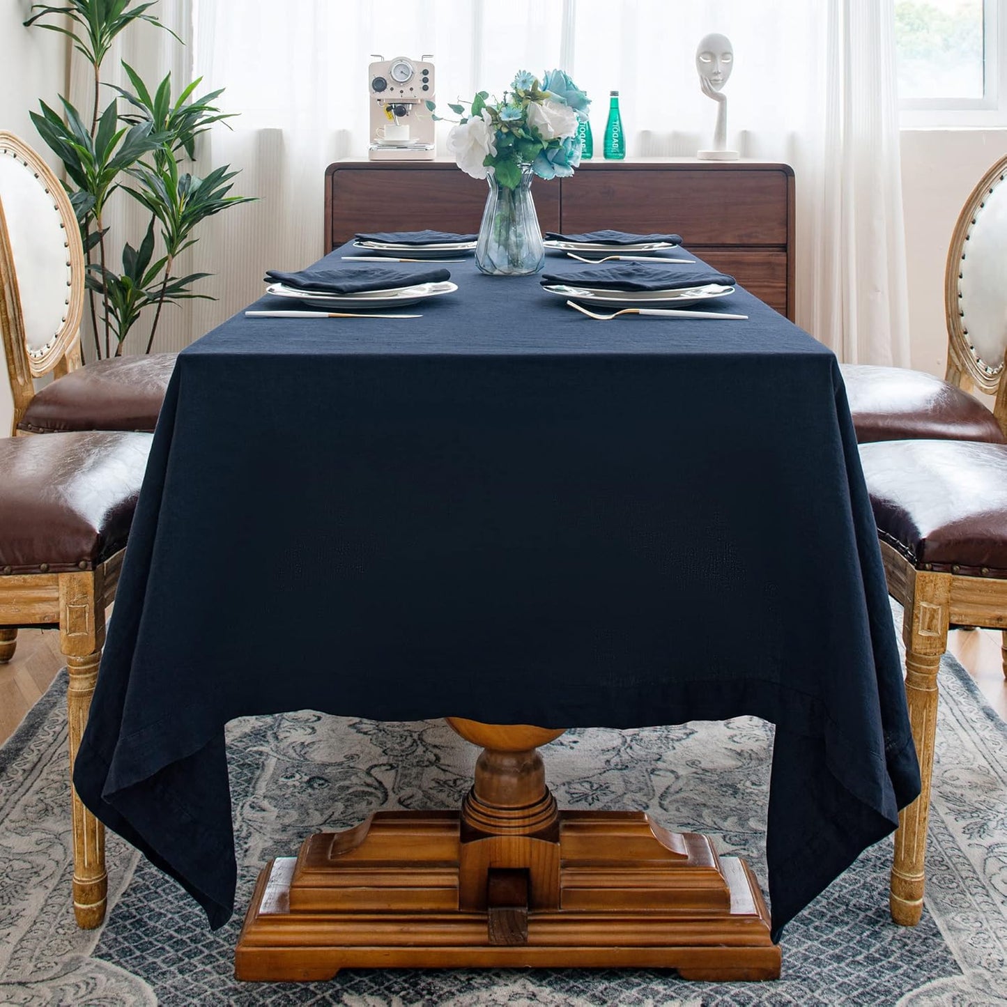 Linen World Linen Tablecloth,100% French Linen Navy Tablecloth 120" x 60" Inch,Washable Rectangular Tablecloth for Dining,Outdoor,Weddings and Restaurants,Decorative Thanksgiving Christmas