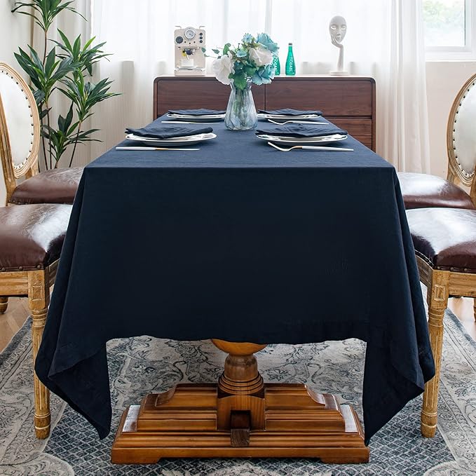 Linen World Linen Tablecloth,100% French Linen Navy Tablecloth 108" x 60" Inch,Washable Rectangular Tablecloth for Dining,Outdoor,Weddings and Restaurants,Decorative Thanksgiving Christmas