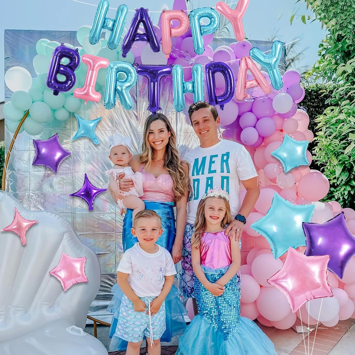 TONIFUL 35PCS Happy Birthday Decorations Kit 16 Inch Happy Birthday Balloon Banner with Star Balloons Mylar Foil Birthday Party Decorations Supplies for Adults Girls Boys Kids （Blue Purple Pink）