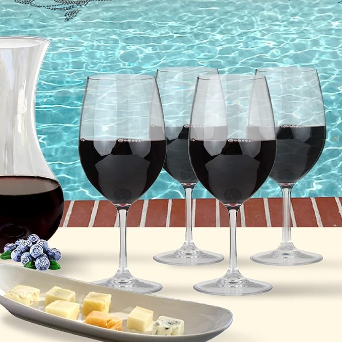 Lily's Home Unbreakable Cabernet and Merlot Bordeaux Red Wine Glasses, Made of Shatterproof Plastic, for Indoor and Outdoor Use, Reusable and Crystal Clear 20 oz. Each, Set of 2