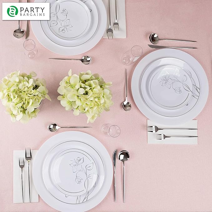 PARTY BARGAINS 13-Inch Charger Plates - 8 Pack, White, Heavy-Duty Disposable Chargers for Elegant Dining - Ideal for Weddings and Formal Events