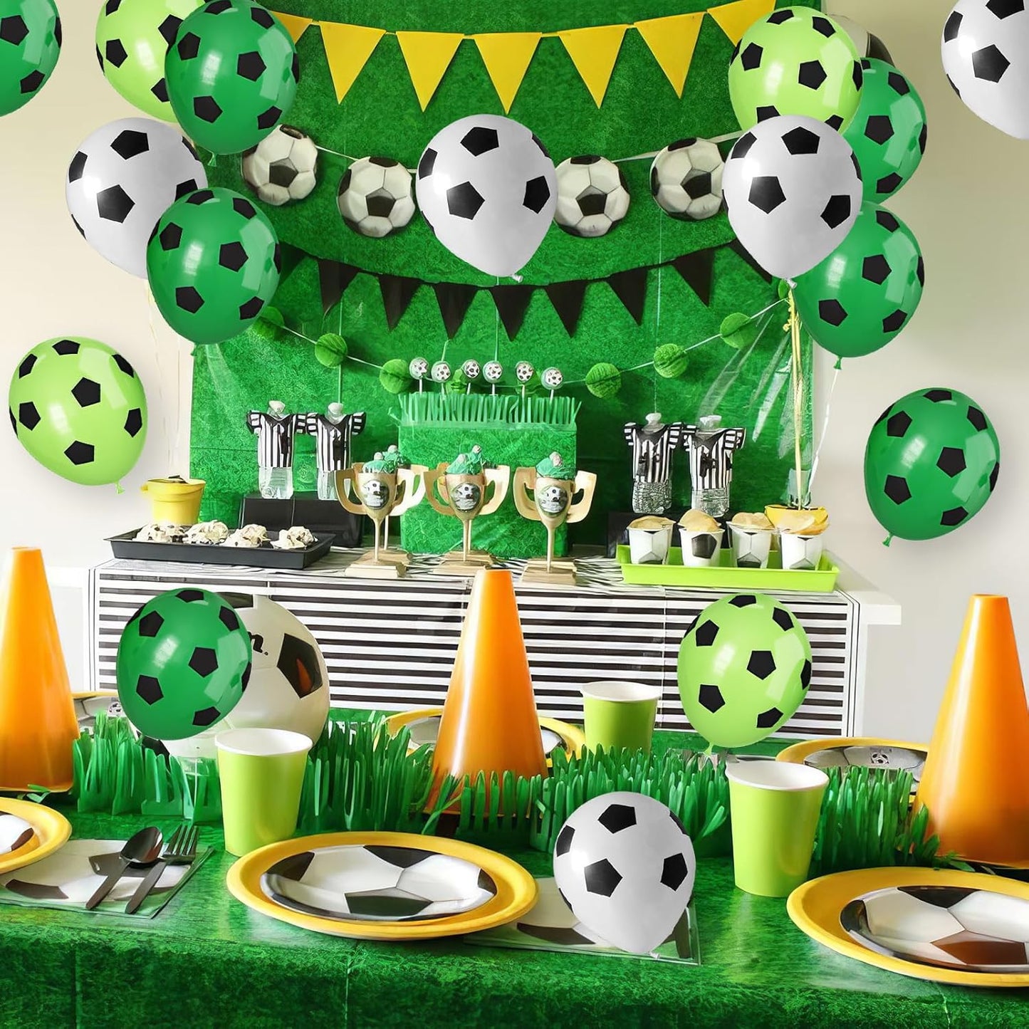 30pcs Soccer Balloon,Soccer Party Birthday Decorations,Football Balloon for Boys,12 Inch Green White Latex Balloons for Kids Football Sport Theme Party Decorations