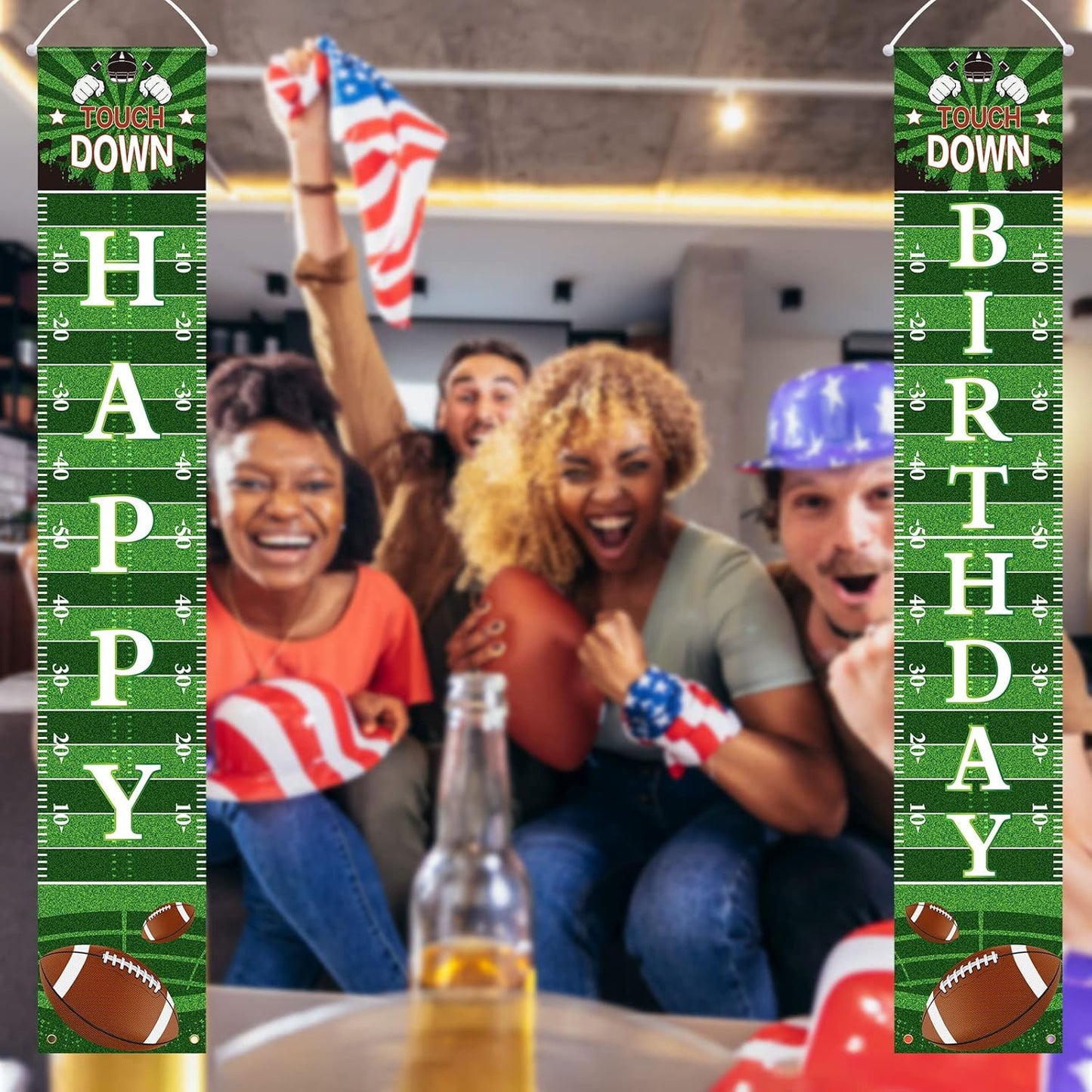 Batiyeer Football Porch Sign Banner Football Bowl Sports Fan Supplies Themed Boy Party Favors Photo Booth Props Wall Hanging(Birthday Theme)