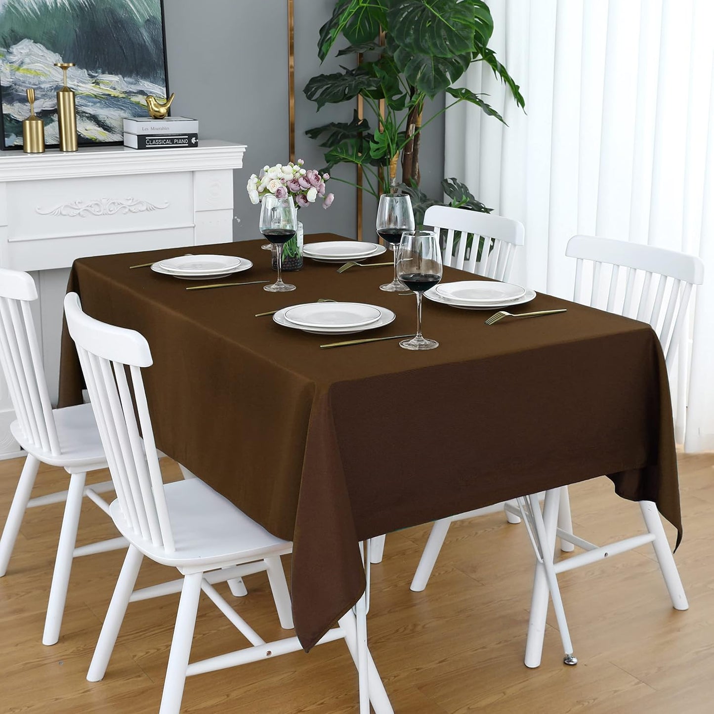 FOLINS&HOME Brown Square Tablecloth - 54 x 54 Inch Light Green Wrinkle Free Waterproof Polyester Table Cloths, Spillproof 210 GSM and Washable Table Cover for Party, Banquet, Rectangle/Oblong