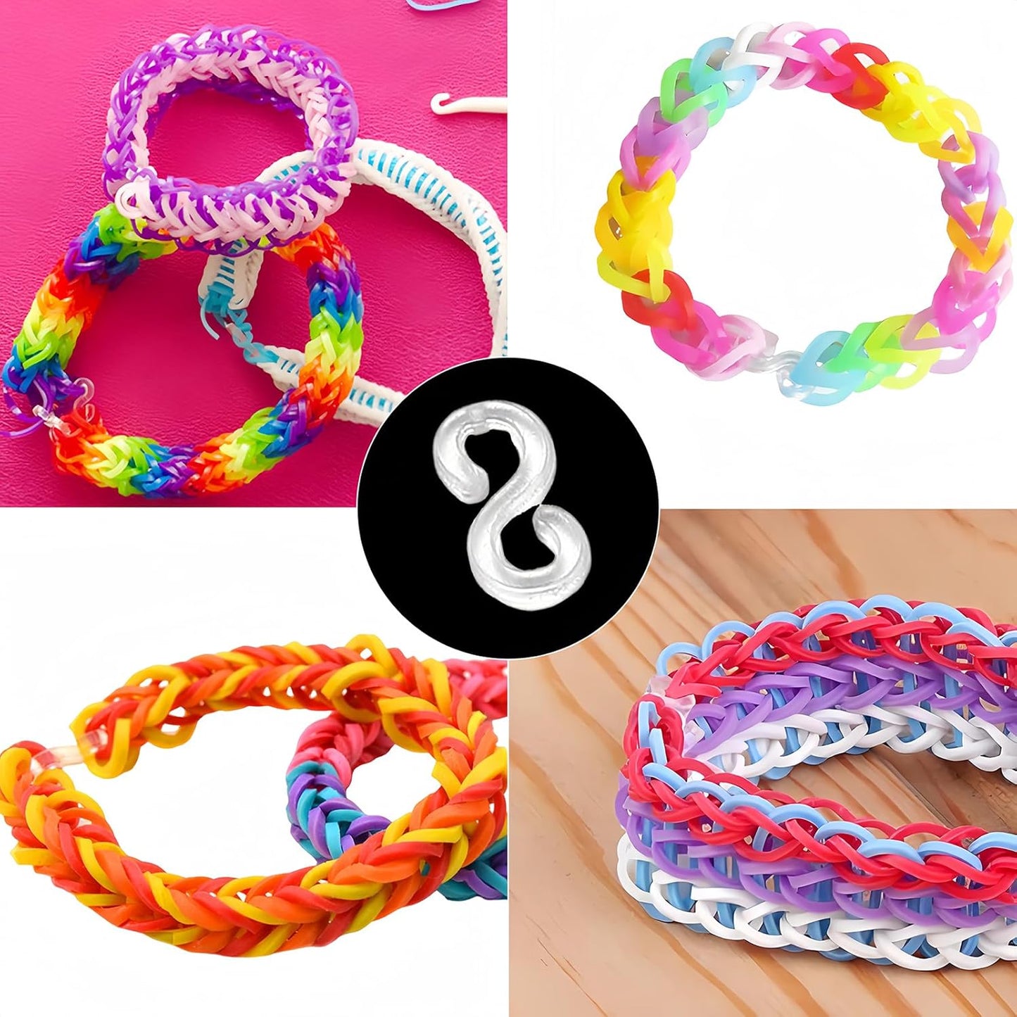 Naturahand 1000 Pcs S Clips for Loom Bracelets Making Kit Clear Plastic Connectors DIY Handicrafts Rubber Bands